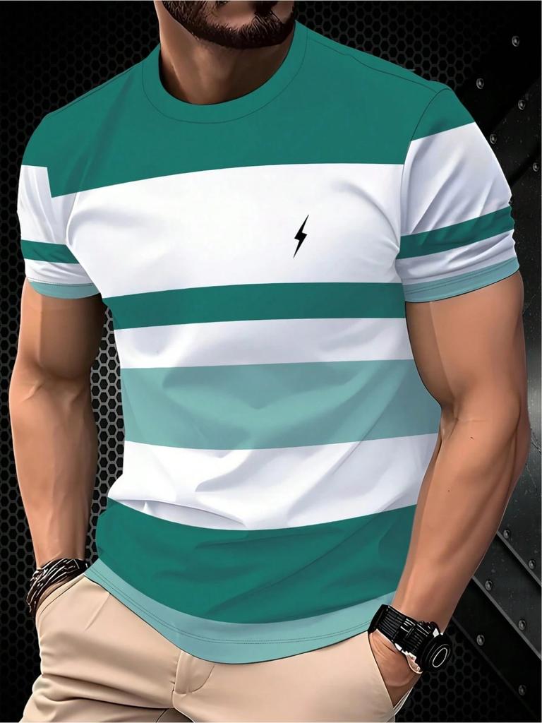 Summer New Style Men's T-shirt - Breathable Lightweight Casual Fashionable Stripes Printed Streetwear Men's T-shirt