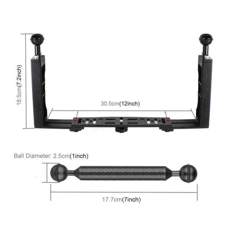 PULUZ Dual Handle Aluminium Tray Stabilizer with 2 x Dual Ball Aluminum Alloy Clamp & 2 x 7 inch Floating Arm for Underwater Camera Housings
