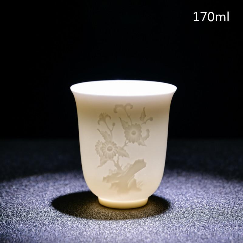 Ceai de ceai din portelan alb chinezesc de mana Bol de ceai in relief tridimensional pentru set de ceai de capacitate mare Accesorii Master Cup