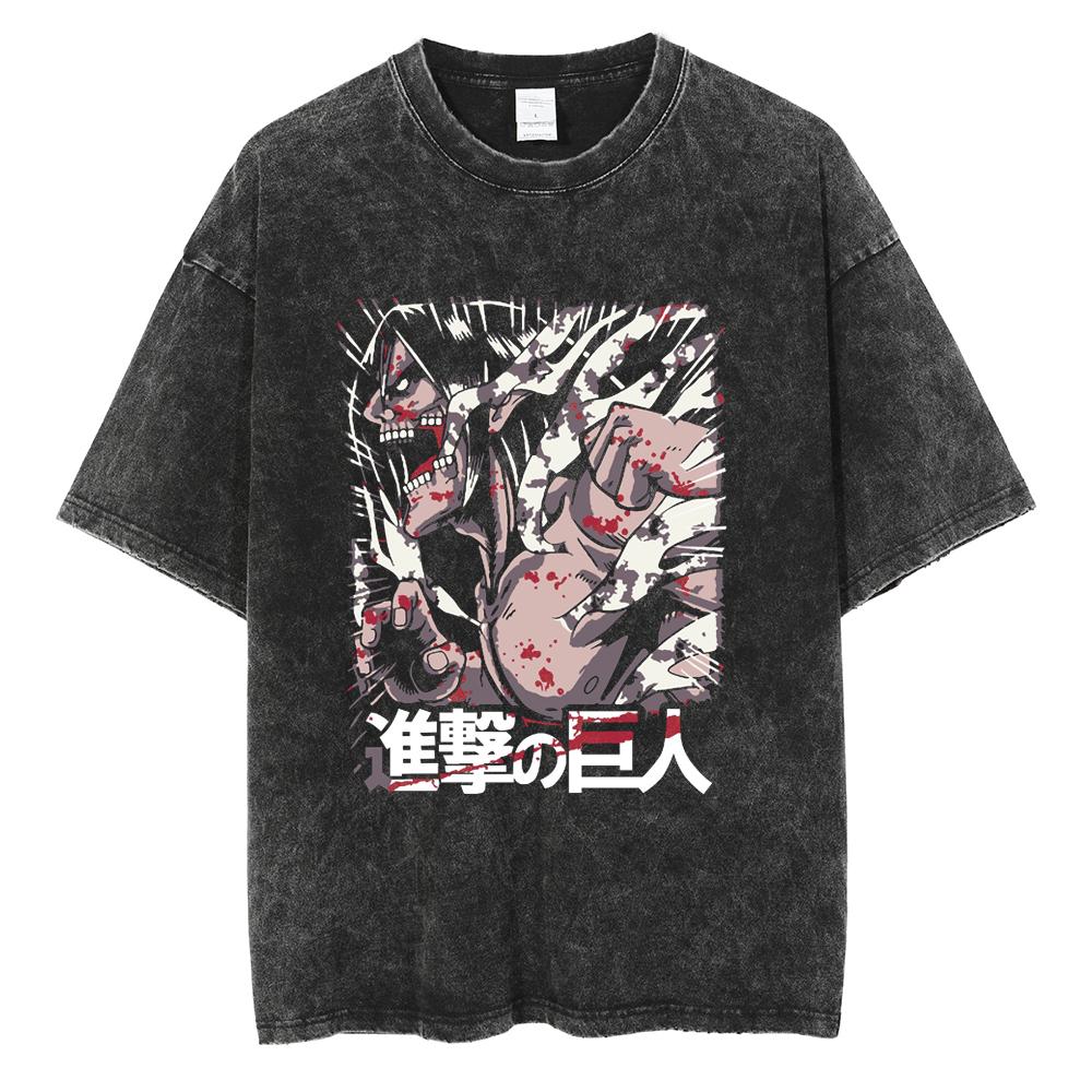 Hot Anime Attack On Titan Levi Ackerman Printed Washed Tshirt Men High Quality Cotton T-shirts Harajuku Male Oversized T Shirt
