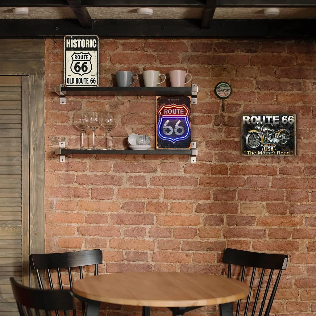 High Definition Tin Sign Vintage Route 66 Retro Metal Wall Art Decor Set for Man Cave Garage Bar Pub Auto Enthusiast Room