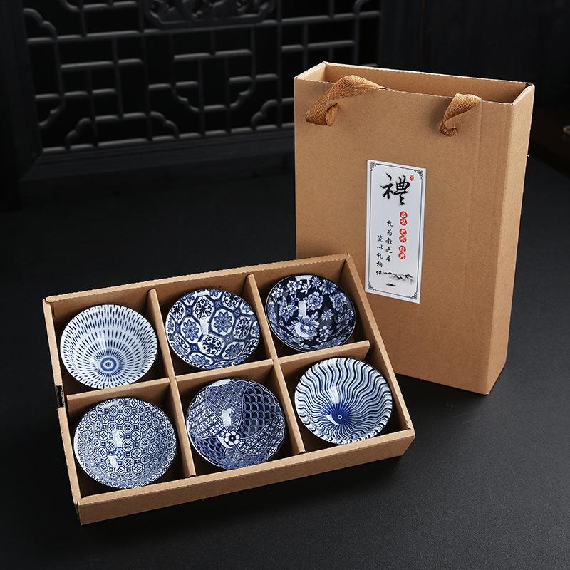 Ceramic Blue and Douli Set White Porcelain Hand-painted Household Kung Fu Tasting Bowl Tea Cup Kiln Ch