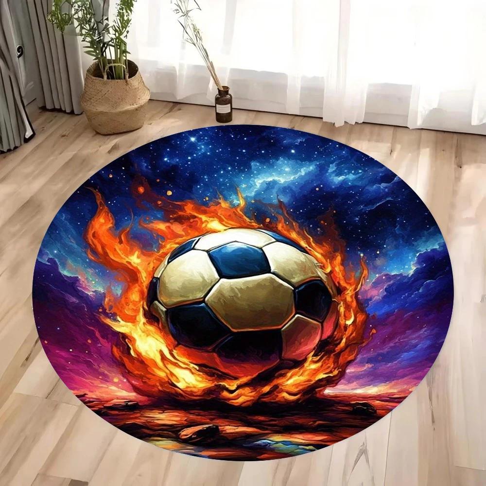 Crystal Velvet Soccer Ball Print Round Rug – Non-Slip Washable Floor Mat for Living Room, Bedroom, Bathroom, Hallway Decor