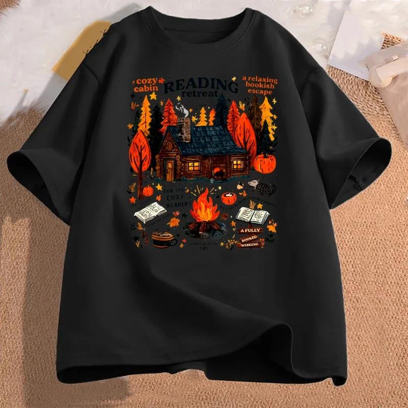 Cozy Cabin Reading Retreat Tshirt Fall Bookish Tshirt Autumn Cozy Readers Pumpkin Spice Book T Shirt Aesthetic Clothes