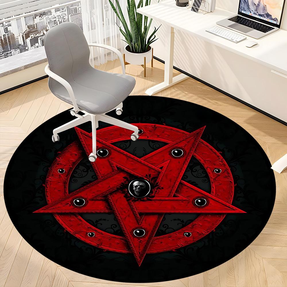 1pc Pentagram Symbol Office Round Area Rug, Under Office Chairs Bedroom Living Room Home Decor, Room Deco
