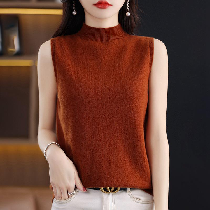 Cross-Border Sleeveless Half-High Collar Women's Slim Knit Camisole - Summer Style Pullover