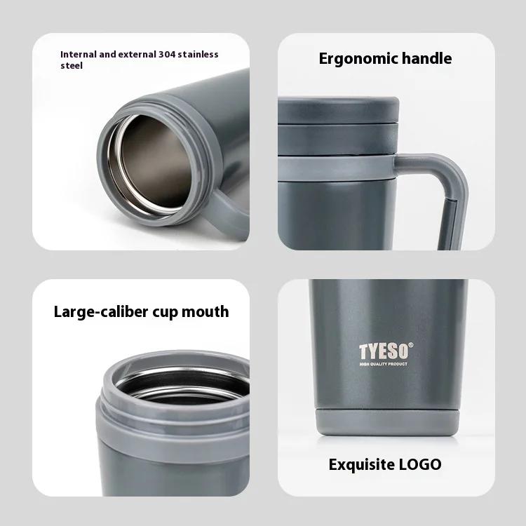 Tyeso Nerezový Izolovaný Kancelářský Hrnček s Oddělovačem Čaje Profesionální Obchodní Láhev na Vodu Rukojeť Ideální pro Čaj Kávu