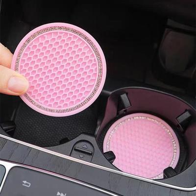 Car Water Cup Pad Holders Non-slip Diamond Rhinestone Rubber Mat for Bottle Holder Coaster Auto Interior Anti-skid Cup