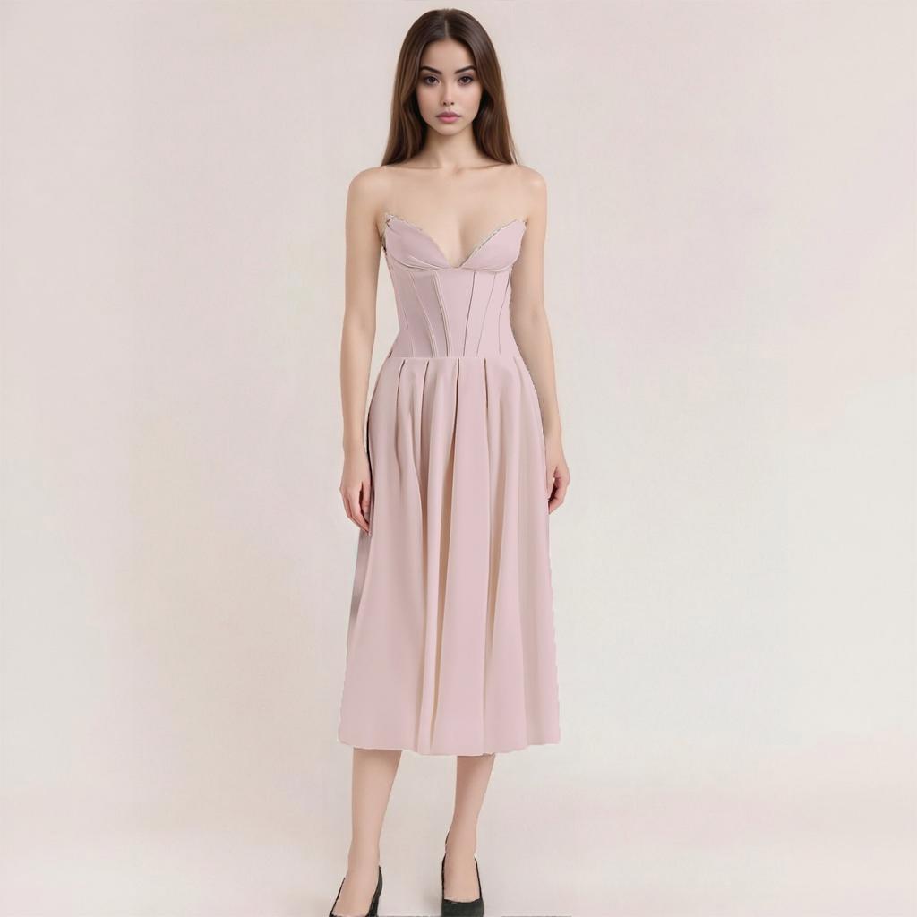 Ladies Summer Temperament With Breast Fish Sexy Slim Fishtail Fishtail Skirt Long Solid Color Dress