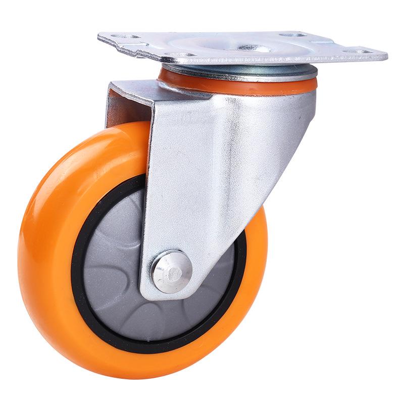 Silent Durable Medium Polyurethane Swivel Casters - Yellow PU Wheels for Flatbed Hand Trucks (3/4/5-inch)