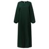 Women's Elegant Black Ice Silk Long Sleeve Pleated Dress