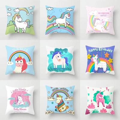 Cartoon Unicorn Pattern Throw Pillow Cover With Short Plush Print For Living Room Sofa Decoration Cushion Cover Pillow Covers