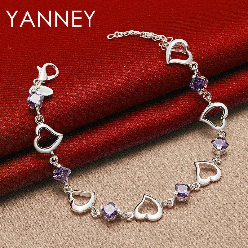 Luxuriöses 925 Sterling Silber 8-Zoll Exquisites Lila Zirkon Armband für Damen, ein Modisches Partygeschenk, Hochzeitsaccessoires