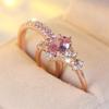 2 Pcs/set Rose Golden Color Oval Cut Pink Stone Ring Crown Ring Set Wedding Band Valentine's Day Jewelry