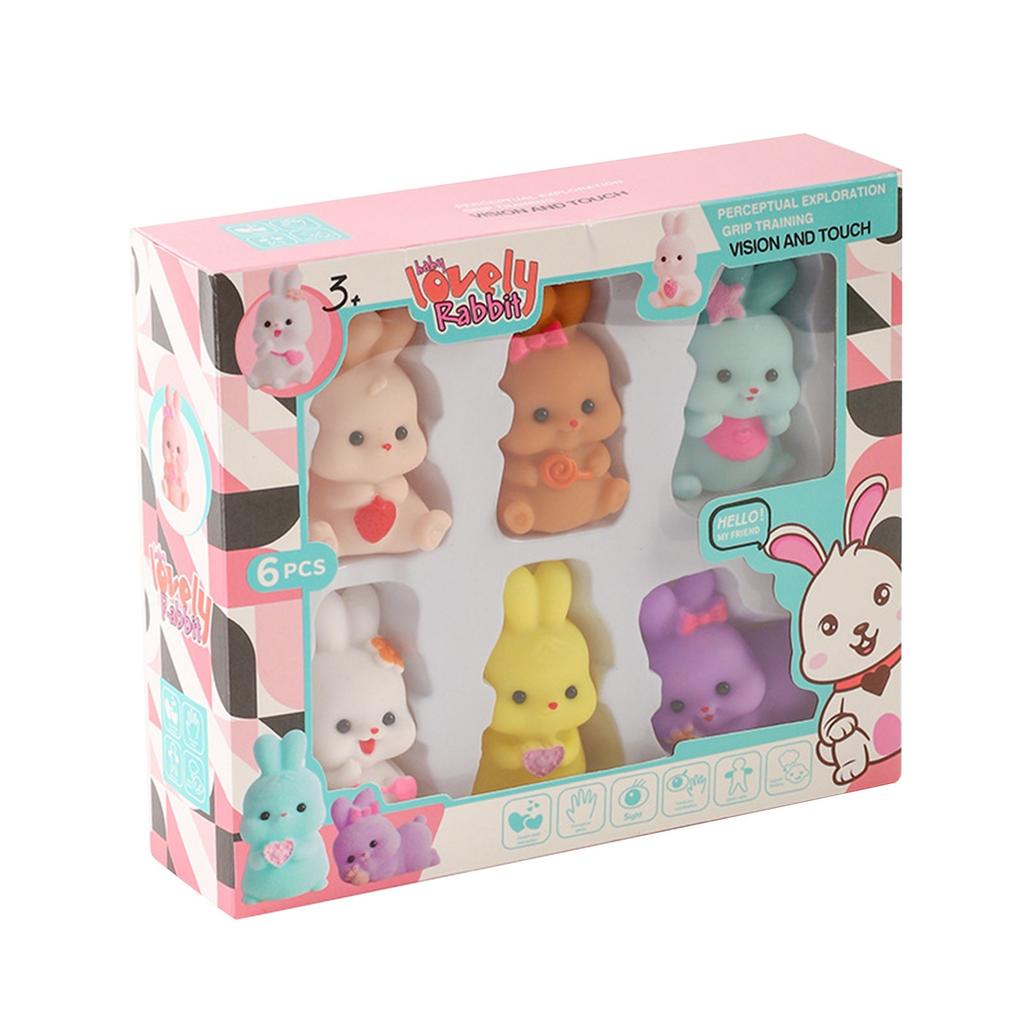 Cartoon Vinyl Bunny Animal Squeezing And Calling Soft Plastic Water Toys Baby Bath Toys 6 Pieces