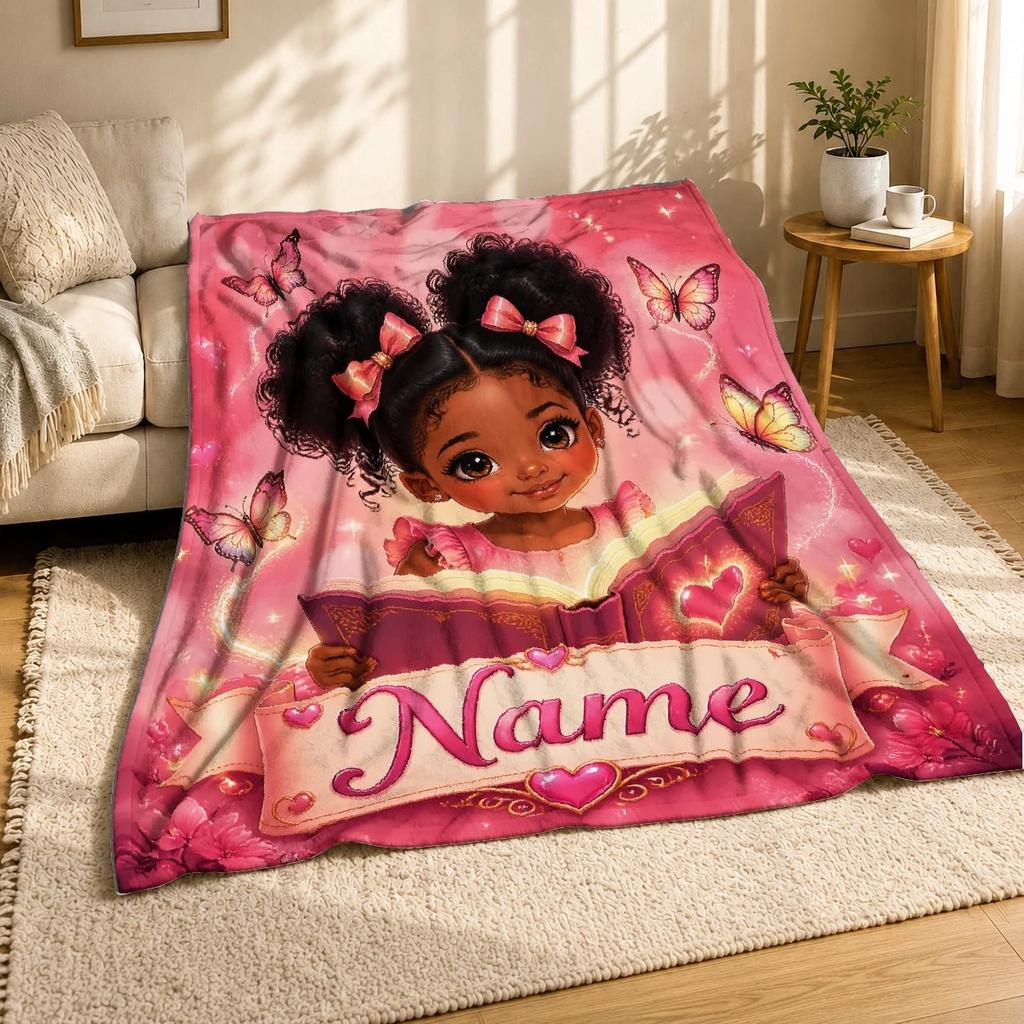 Girl Reading With Name Banner Coral Fleece Blanket