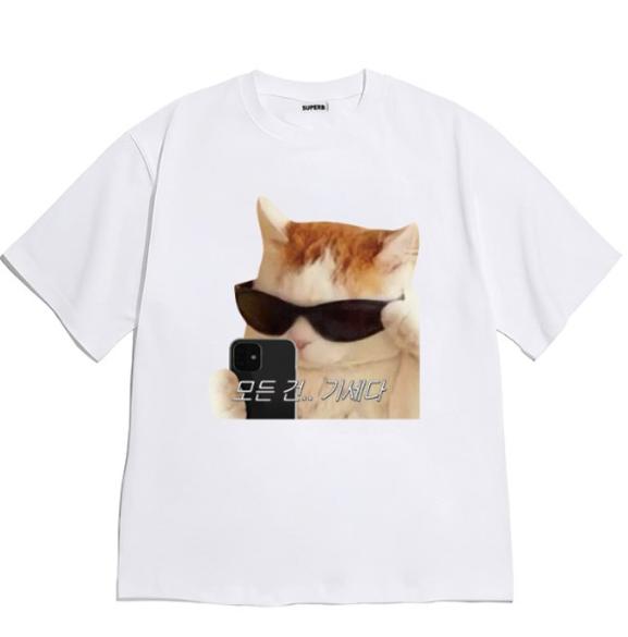 Korean Style Versatile Fashion Retro Cowboy Cat Riding TRex TShirt USA Flag Graphic Casual Short Sleeve Tee for Unisex Women S