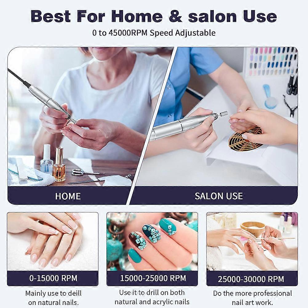 45000 U/min Nagelfräser Maniküre Set Professionelle Maniküre Pediküre für Hand zum Formen Polieren Entfernen von Gelnägeln