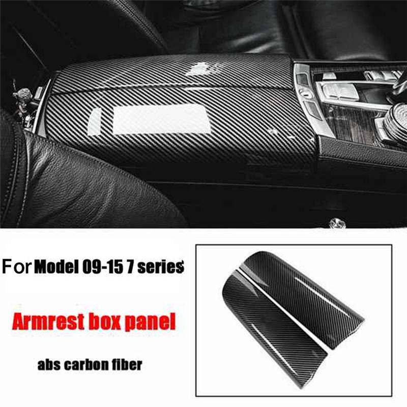 A58X-Car Central Armrest Box Panel Central Control Armrest Box Cover Carbon Look For BMW 7 Series 730 740 750Li 2009-2015 Carbon Fiber Pattern