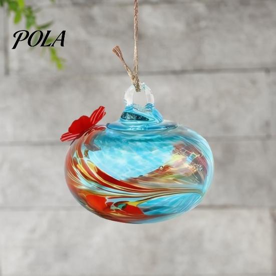 Blown Glass Hummingbird Feeder, Outdoor Hanging Colorful Nectar Feeder with Two Flower Feeding Ports for Garden Backyard Decor Sale Goods