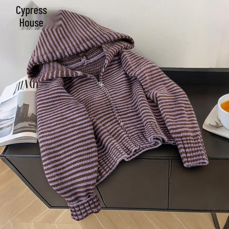 

Женский полосатый вязаный кардиган с капюшоном One Size