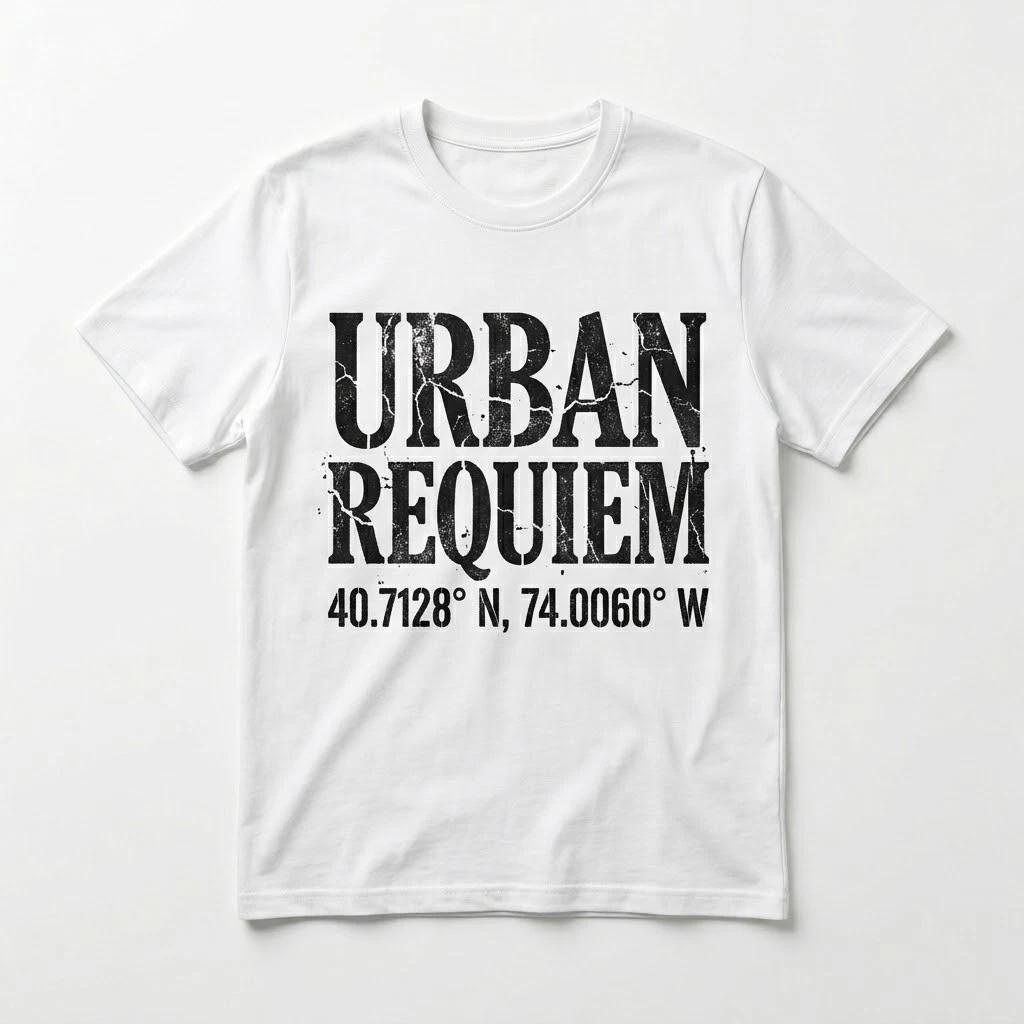 Urban Requiem NYC Coordinates Graphic T-Shirt - Modern Streetwear Tee L