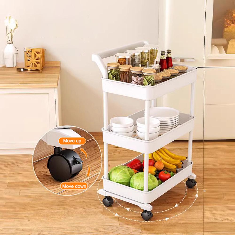 1 Haushaltskarren-Lagerregal, 3-stöckiges rollbares Lagerregal, Küche, Badezimmer, Wohnzimmer, Schlafzimmer, Lagerzubehör