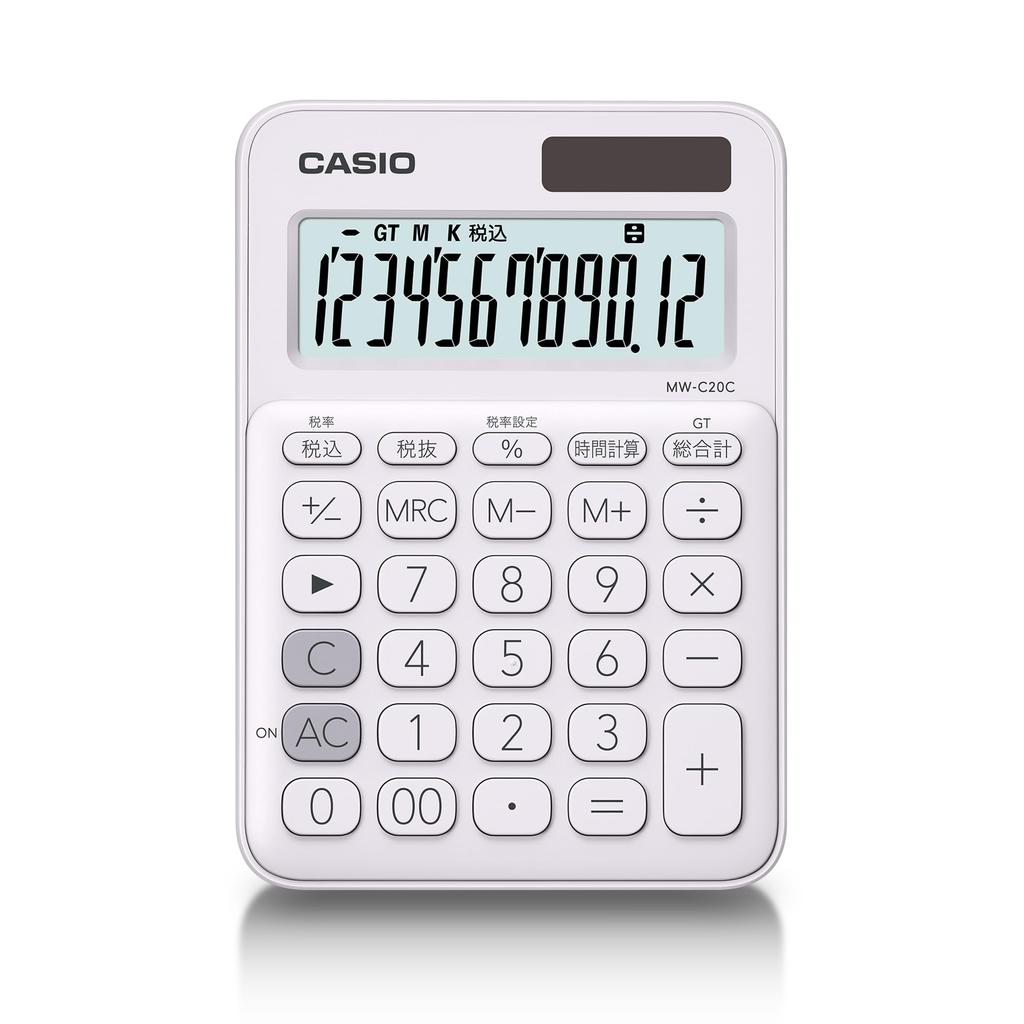 Casio Colorful 12 Mini Just Calculator, White, Digits, Type, MW-C20C-WE-N