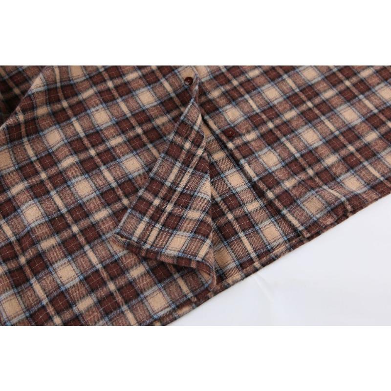 Summer Retro Plaid Shirt Women's Long Design Sense Bottoming Plaid Shirt Loose AK1071