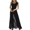 Womens Casual Sleeveless High Waist Round Neck Chiffon Overlay Jumpsuit Loose Romper Long Pants