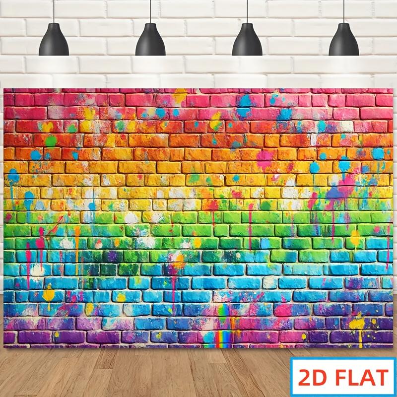 2D flat banner 1pc vibrant rainbow brick wall polyester background ideal birthday party outdoor celebration 100x150cm