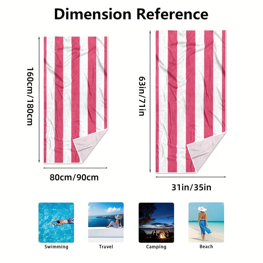 1/2Pcs (31In/35In)&(63In/71In) Beach Towel Quick Dry Cabana Striped Beach Towel, Lightweight Pink White Stripe Towel, Oversized