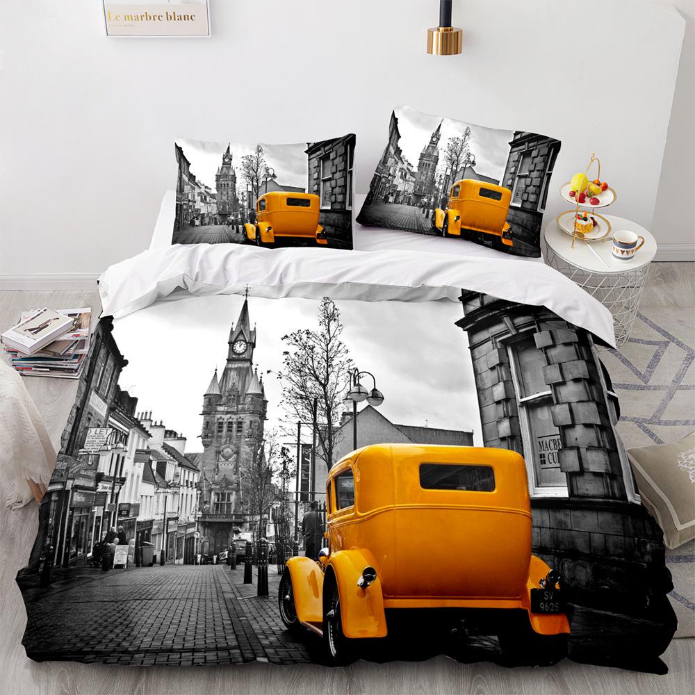 Retro Car Old Car Duvet Cover Set 3D Print King Queen Size Comforter Cover With Pillowcases For Kids Teens Polyester Bedding Set