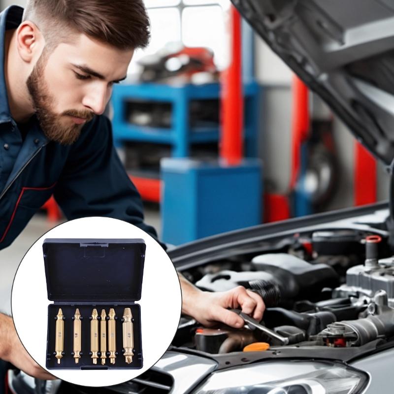 Multiple Size Damaged Screw Removal Extractor Kit 6pc Alloy Steel Extraction Tool with Storage Case for DIYer Repairs