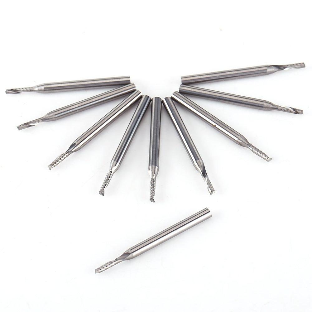 2Mm Single Flute Bits, 10pcs/Set Tungsten Carbide End Mill 1/8'' Shank Milling Cutter Single Flute Spiral Bit CNC Rotary Burrs Kit