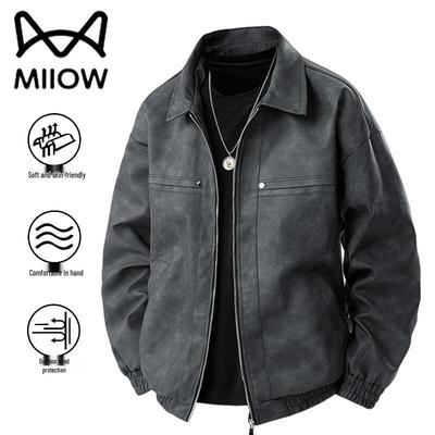 MaoRen Men's Casual Faux Leather Lapel Jacket