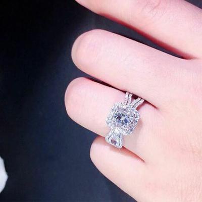 Exquisite Female Rings Sterling Silver Full AAA Square Cut Zircon Wedding Rings for Women Girls Girl Gift Anillos