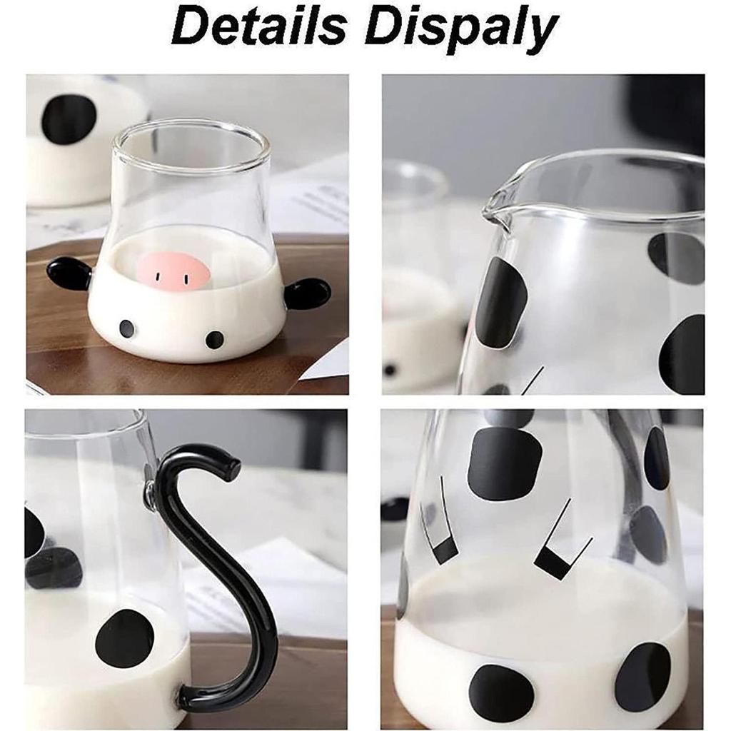 Cow Glass Water Pitcher | Bedside Milk Carafe With Cup | Glass Carafe Pitcher With Glass Mug Cute Cow Glass Tea Pitcher Kettle Milk Jug Water Carafe F