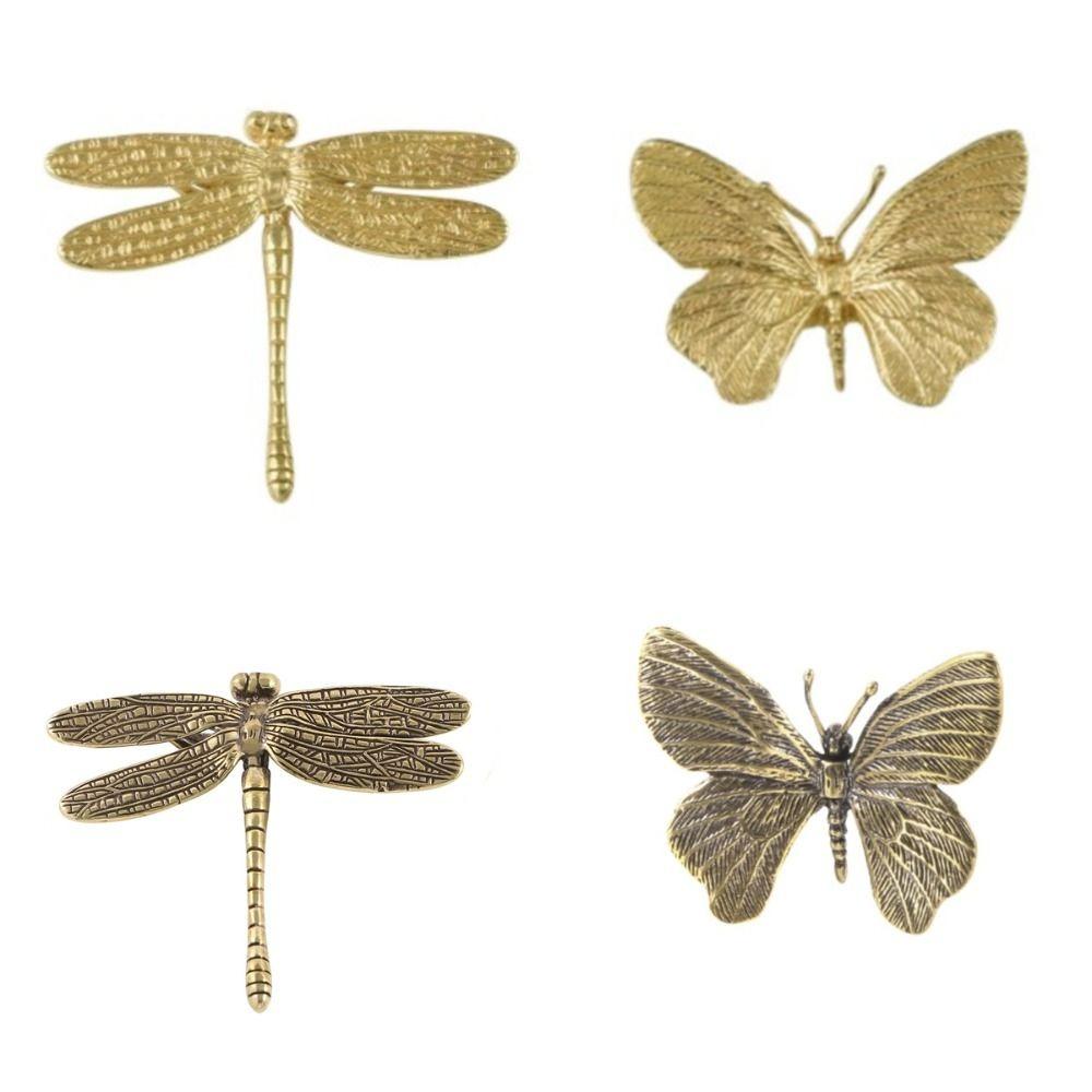 Retro Cabinet Door Knobs Vintage Wardrobe Drawer Pulls Butterfly/Dragonfly Brass Handle  Furniture