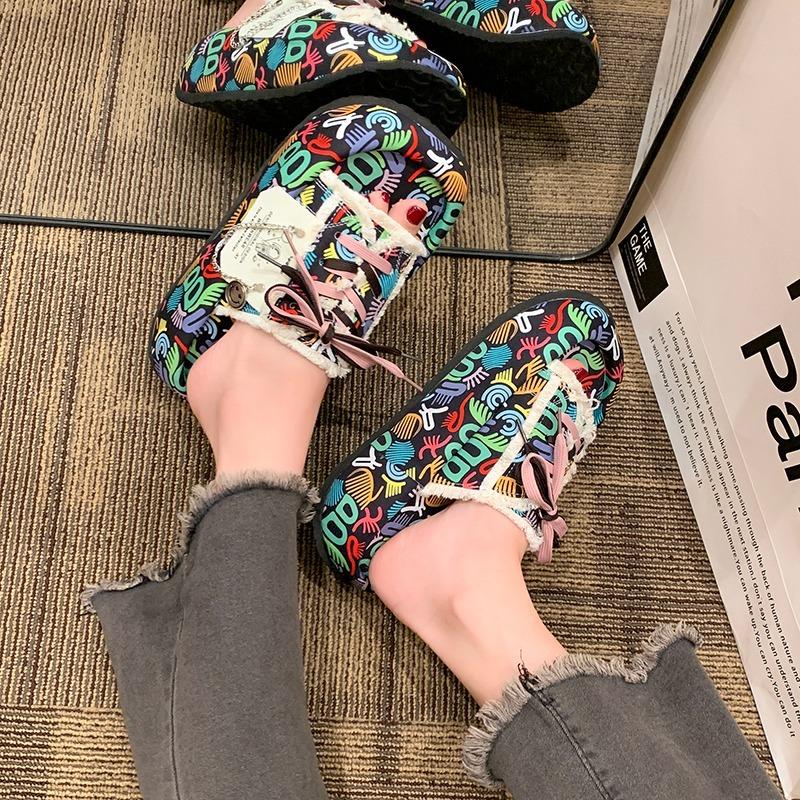 Fashion 6CM Fashion Summer New Women Slippers Platform Shoes Graffiti Mules Flip Flops Street Sandals Clogs Flat Casual Shoes For Female