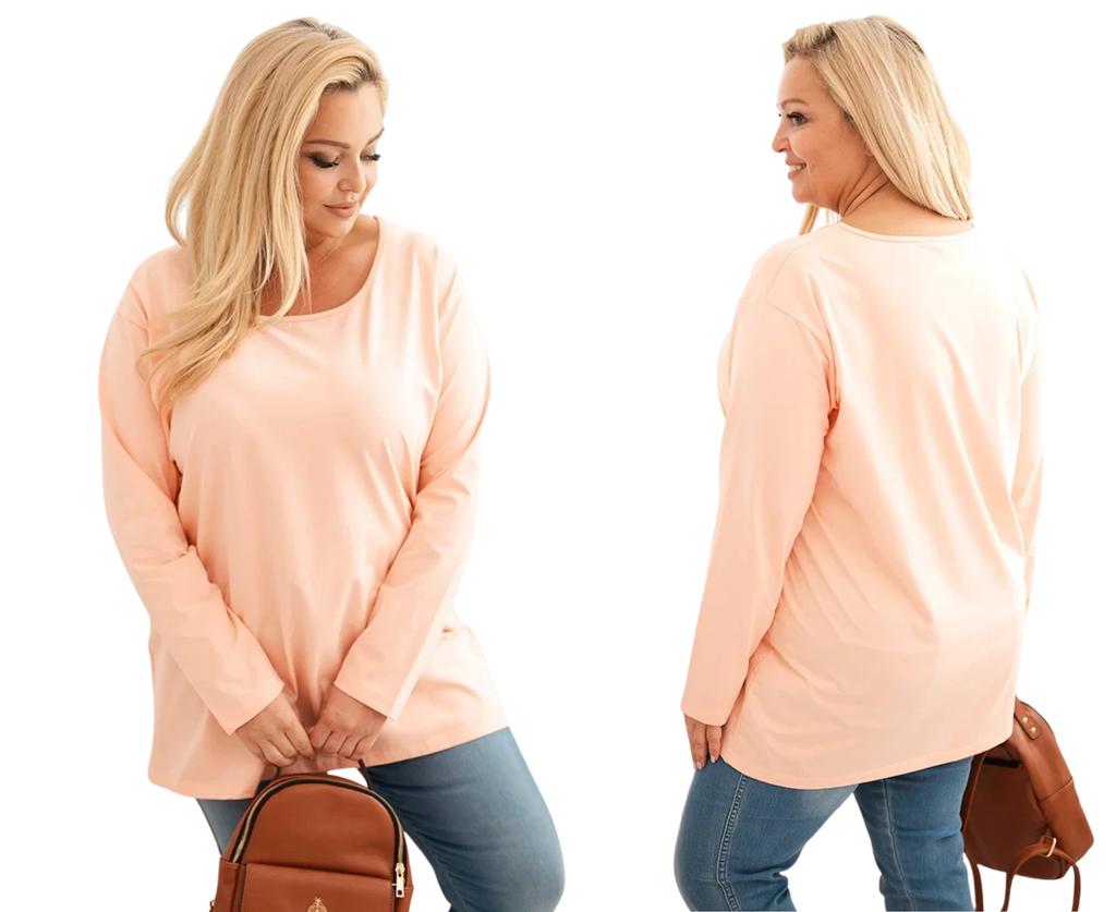 Bluzka Damska Plus Size Z Dekoltem W Łódkę Morelowa 2Xl/3Xl