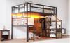 Metal Loft Bed 140 X 200 Cm with Storage Ladder and Simple Wardrobe, with Shelf, Table and Mesh Shelf, with Light Strip Socket, Black, SKU LDB00433AAB