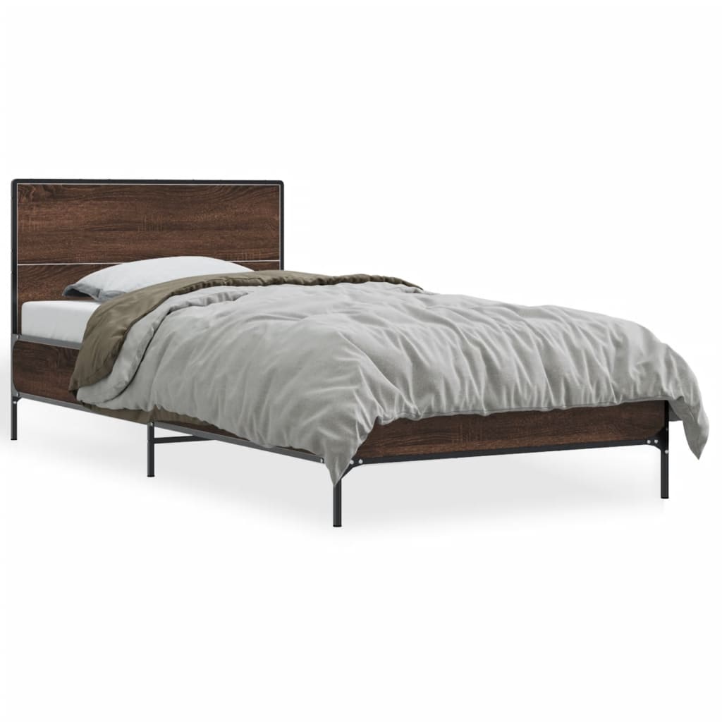 Brown Oak Effect Bed Frame 75 x 190 cm Wood Based Material & Metal