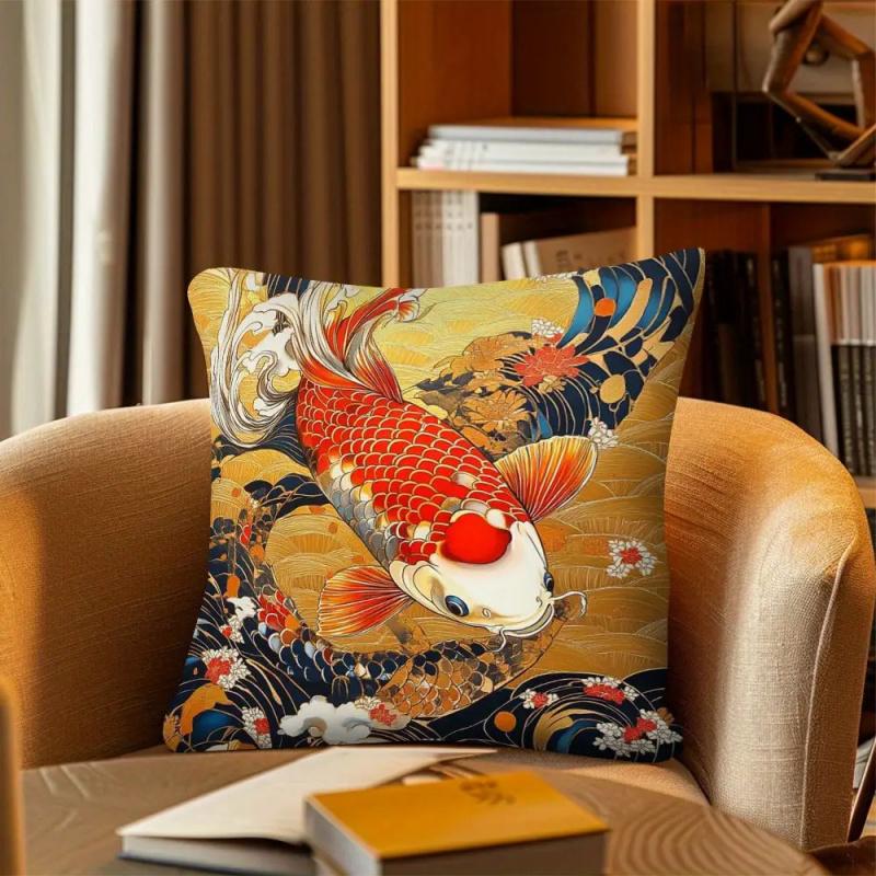 Vikama Traditional Japanese-Style Koi Pillowcase, Suitable For Decorating Living Rooms, Bedrooms, And Offices