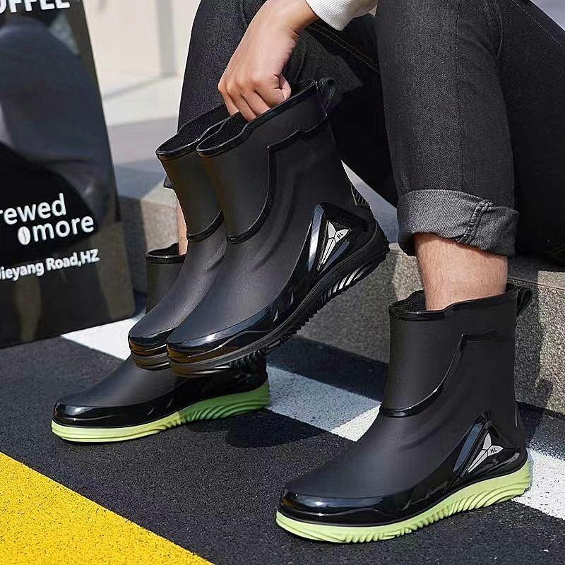 Fashion short tube thickened waterproof shoes men's rain shoes low-top warm work non-slip rain boots men