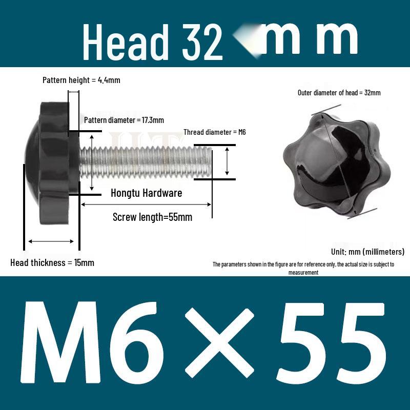 32-Head Rubber Six-Star Plum Blossom Handle Knob M5/M6/M8 Plastic Thumb Screw