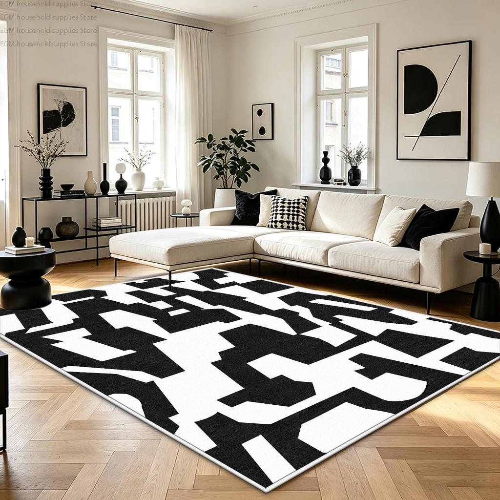Black White Modern Nordic Abstract Geometric Carpet Living Room Home Decoration Big Rug Soft Non-slip Bedroom Washable Floor Mat