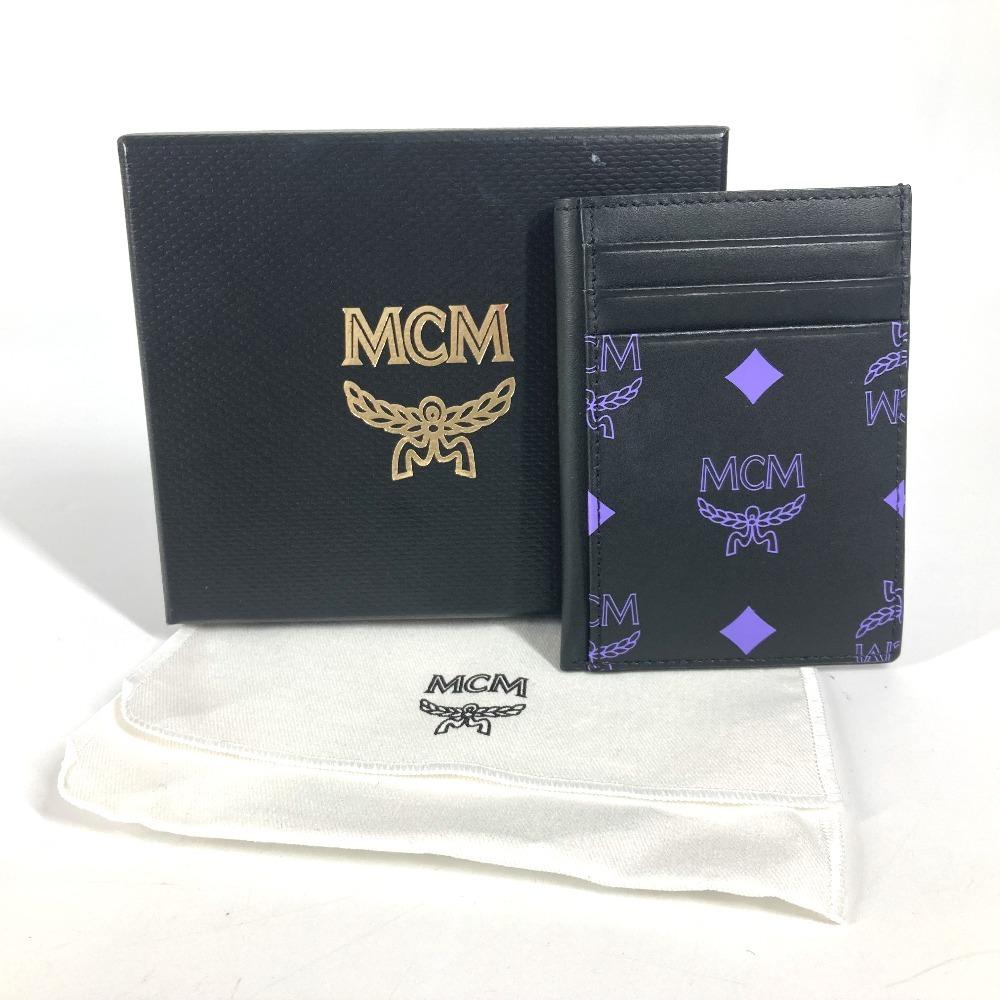 MCM logo Business card holder pass case Bicolor Card Case Leather Black/purple