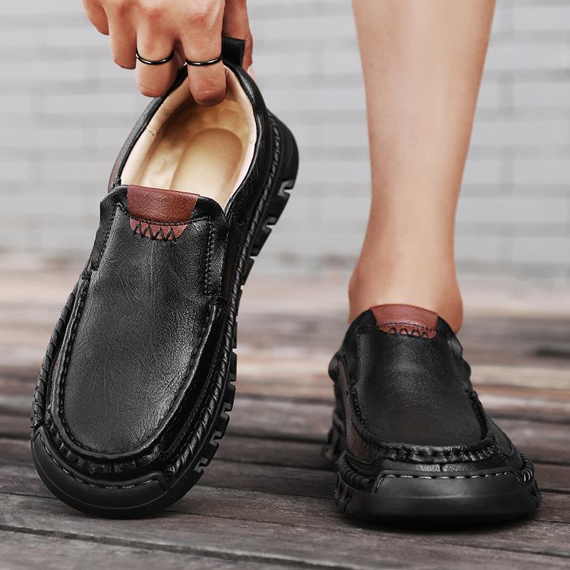Spring and Autumn New Soft-soled Non-slip and Wear-resistant Breathable Foot Casual Leather Shoes Men's Households Commute To Work and Sew Men's Shoes