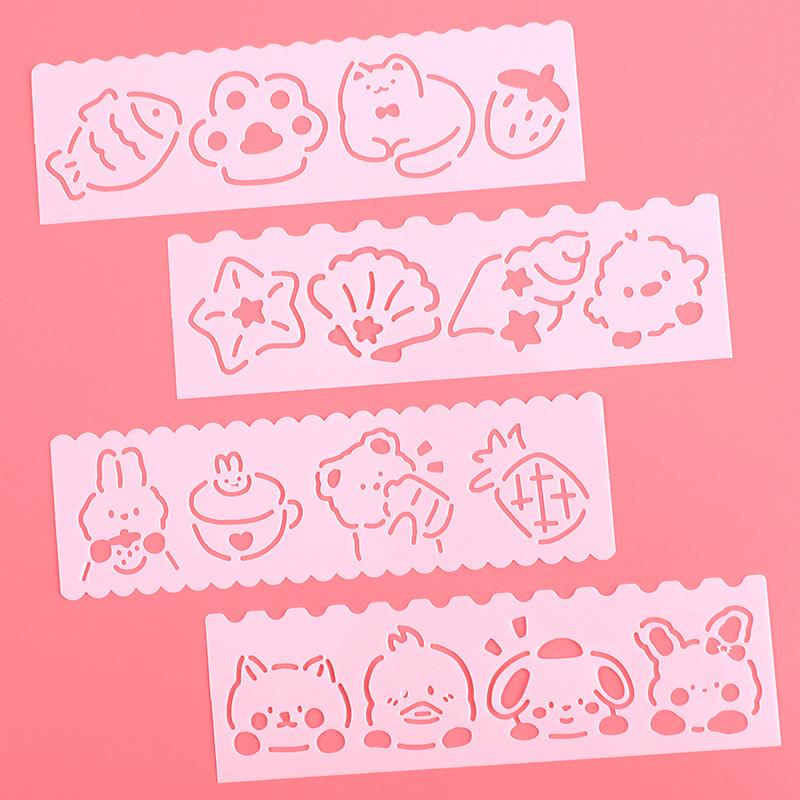 Yeni uzun şerit 3 nesil boyama şablonu 12 model 8 bir dizi el kopyası gazete boyama PET şablonu küçük cetvel seti